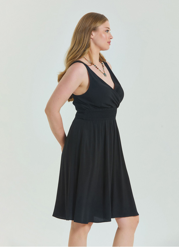 V Neck Robe Black Plus Size Dress 4587